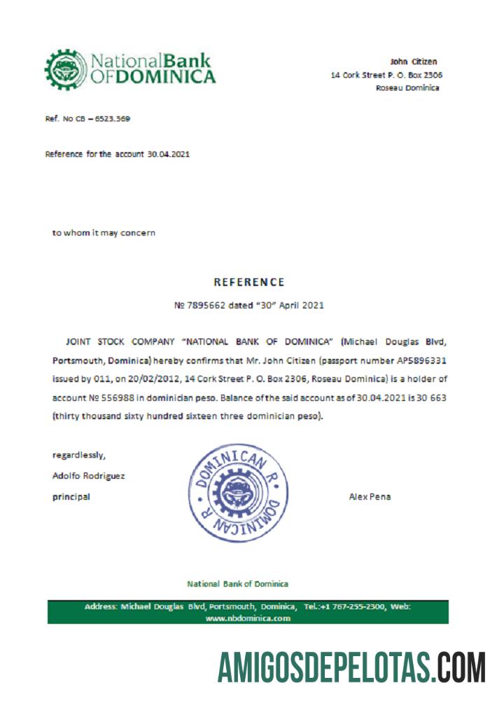 Referência do Banco Nacional de Dominica da Dominica baixar para verificação